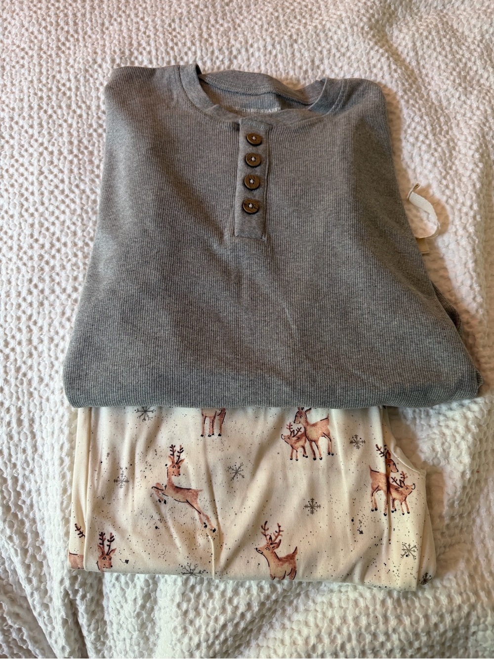 Burt’s Bees Men’s Gray Henley Top and Cream Reindeer Pajama Set